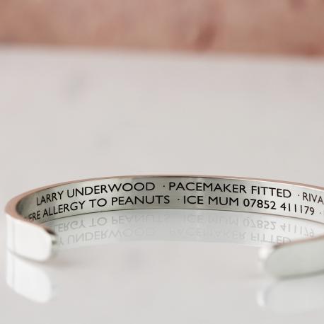 Silver Medical Alert Allergy Cuff Bracelet