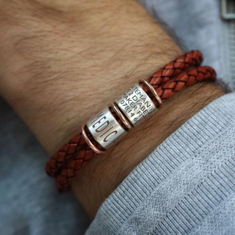 Vintage Red Braided Leather and Silver Medical Alert Bracelet