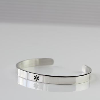 Silver Medical Alert Caduceus Cuff Bracelet