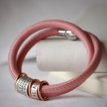 Soft Rose Pink Leather and Silver Medical Alert Bracelet