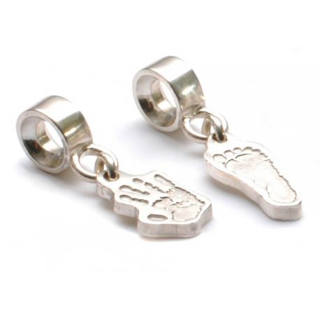 Little hand or Footprint charm on a Pandora Style Carrier