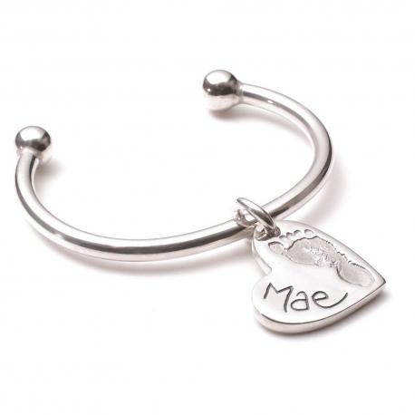 Heart Charm Ten Tiny Toes Torque Bangle